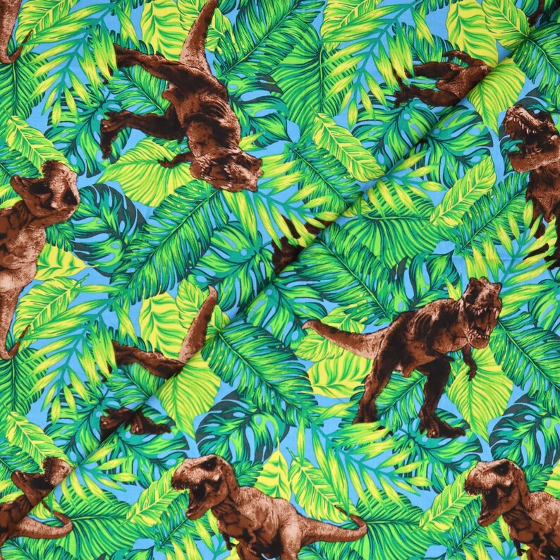 T. Rex Fabric T. Rex Printed on Light Blue Navy Blue Etsy