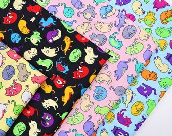 Colorful Cats Cotton Fabric - Novelty Kitty Print