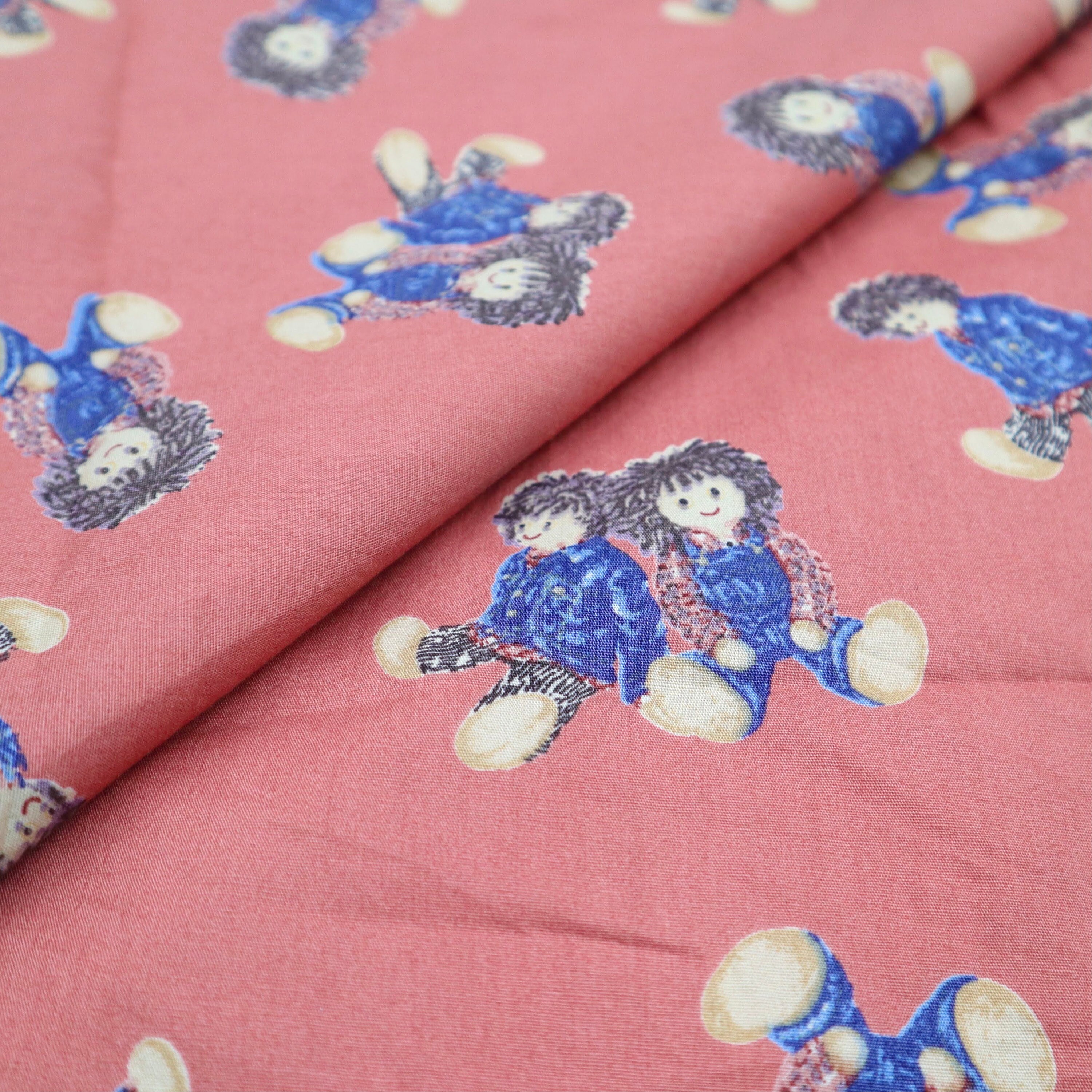 Vintage Doll Cotton Fabric Cute Dolls Printed on Blush Red Etsy