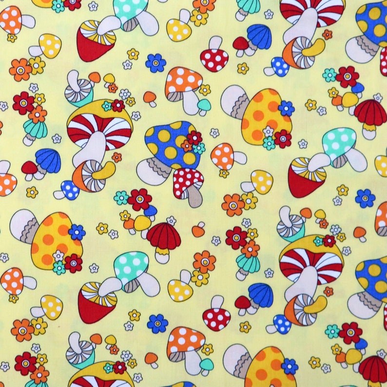 Colorful Mushroom Cotton Fabric Super Cute Mushroom Printed Etsy