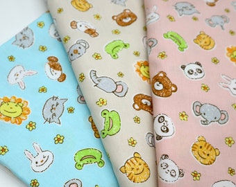 Lovely Animals Printed Cotton Fabric - Wildlife Cotton Fabric, Animal Cartoon, Cute Animal Cotton Fabric, Quilting Cotton Fabric by Yard