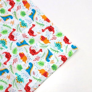 Cartoon Dinosaurs Cotton Fabric - Cute Dinosaur Printed on White Background Fabric, Dinosaur Fabric, Quilting Fabric by the yard