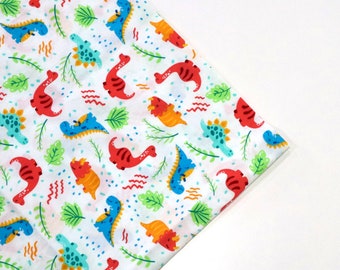 Cartoon Dinosaur Print Cotton Fabric – White Quilting Fabric