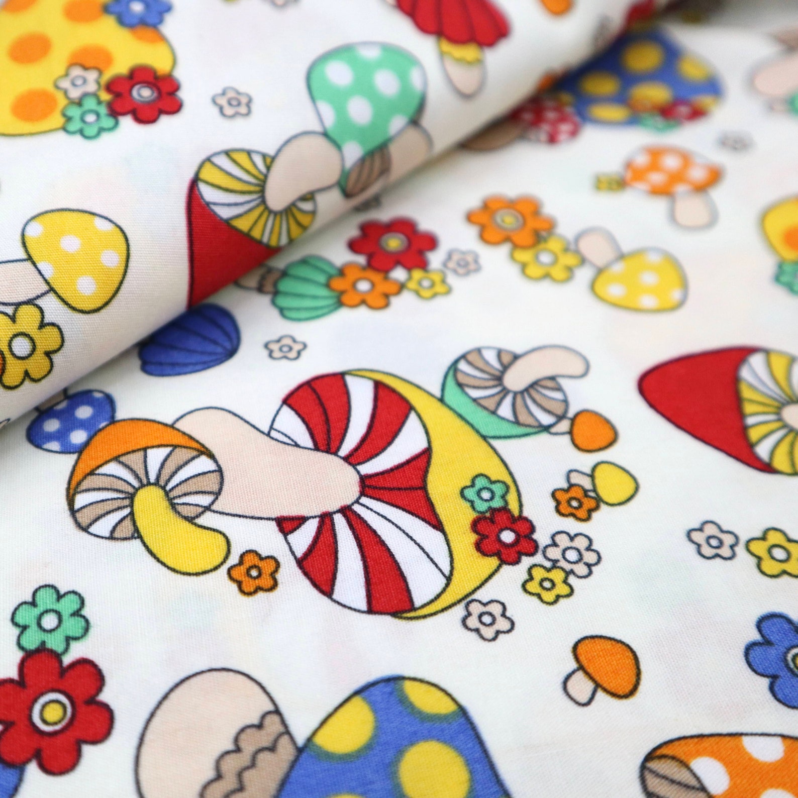 Colorful Mushroom Cotton Fabric Super Cute Mushroom Printed - Etsy