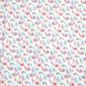 Sweet Paisley Fabric - Green, Pink, Blue Paisley Printed on Whtie Background Fabric, Paisley Cotton Fabric, Quilting Cotton Fabric by Yard