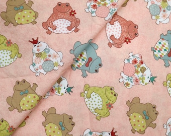 Frog Prince Cotton Fabric – Salmon Pink Quilting Material