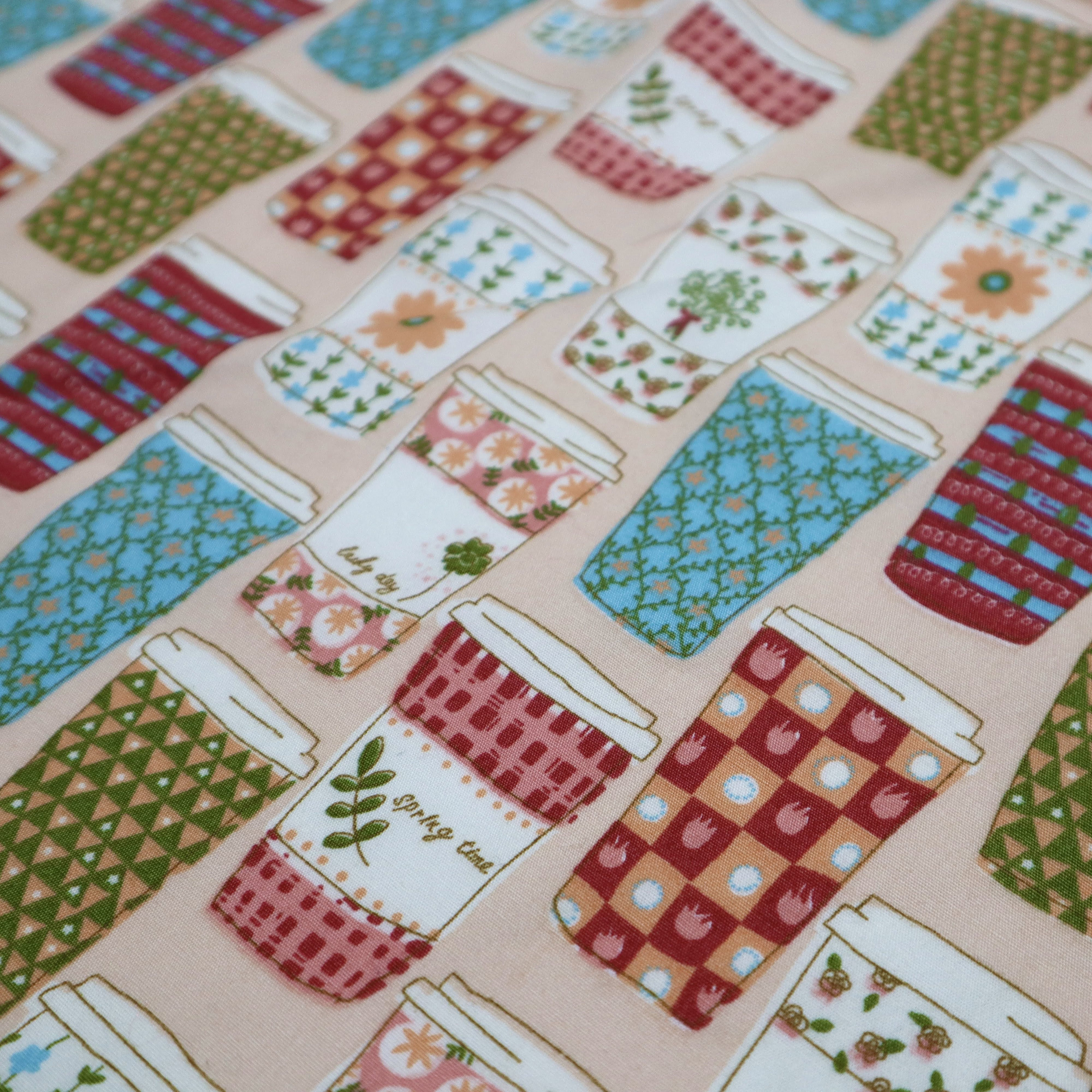 Coffee Cup Printed Cotton Fabric Takeaway Coffee Cup Print Etsy UK