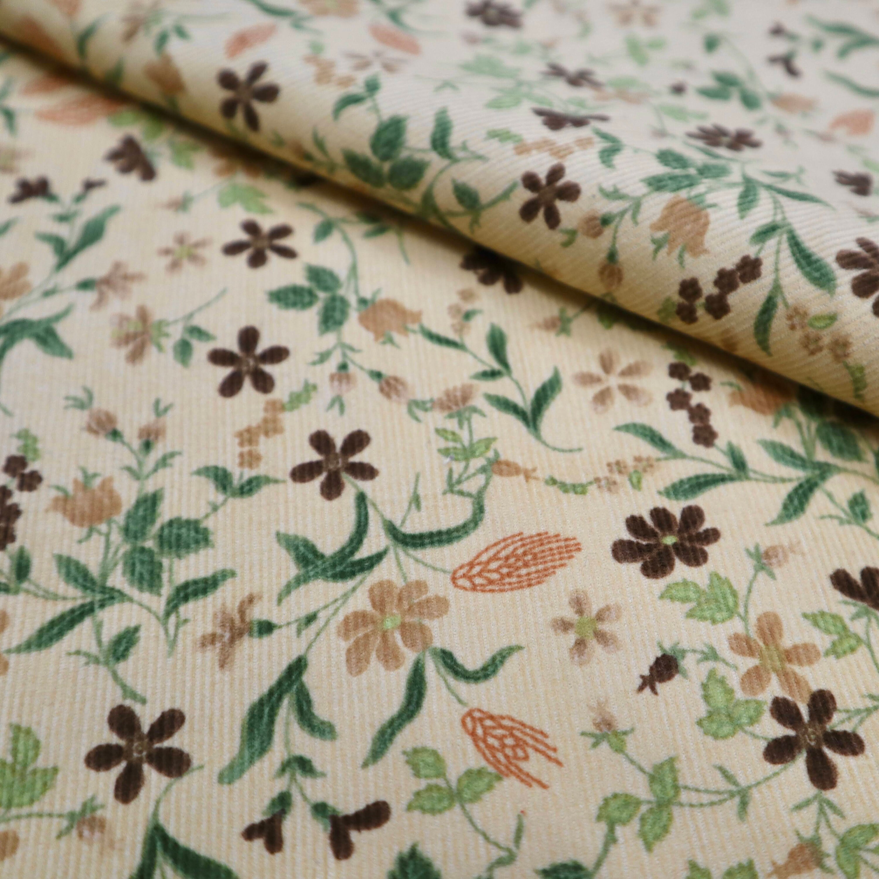 Vintage Style Corduroy Fabric Floral on Yellow Corduroy Etsy