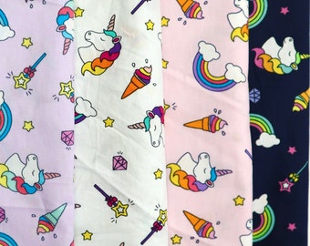 Unicorn and Rainbow Cotton Fabric, Quilting Fabric by the Yard