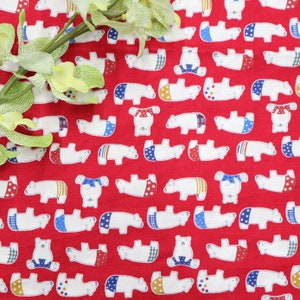Cute Bear Cotton Fabric - Cute White Bear Printed on Red Background Fabric, Bears Cotton Fabric, Quilting Cotton Fabric by the Yard