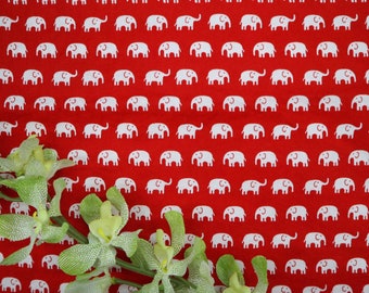 White Elephant Fabric - Little White Elephant Printed on Red Cotton Fabric, Cotton Fabric Elephant, Cute Fabric, Cotton Fabric by the Yard