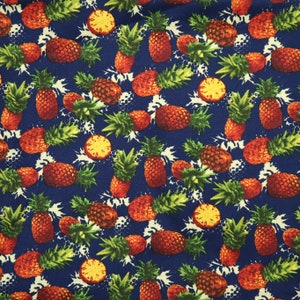 Orange Pineapple Fabric - Pineapple Printed on Navy Blue Background Cotton Fabric, Pineapple Fruit Fabric, Quilting Cotton Fabric by Yard
