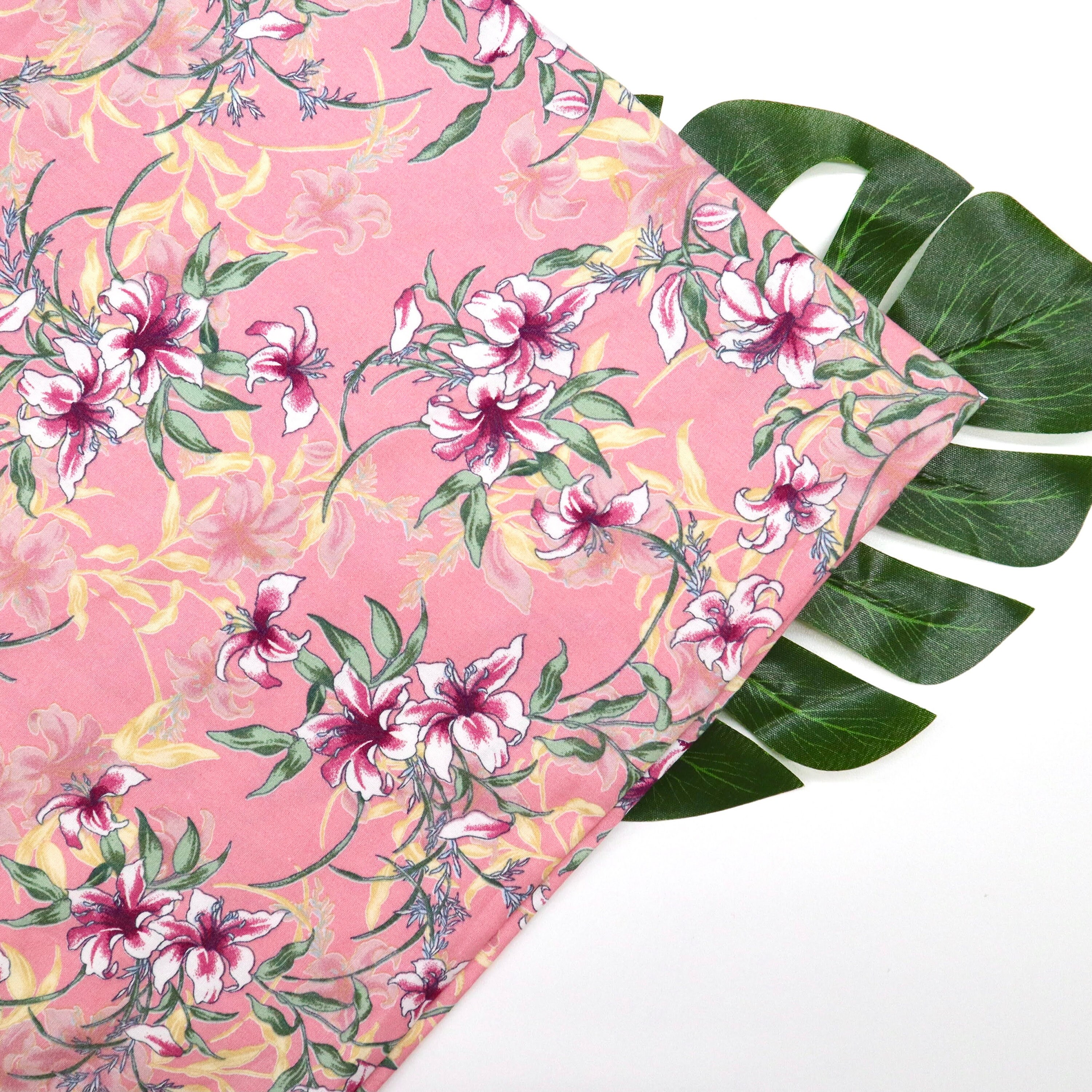 Lily Flower Cotton Fabric White and Pink Lily Printed on Etsy