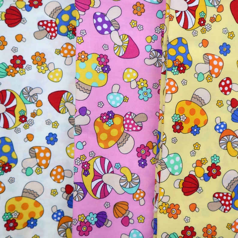 Colorful Mushroom Cotton Fabric Super Cute Mushroom Printed Etsy