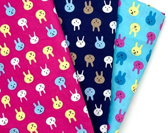 Rabbit Print Cotton Fabric - Pink, Blue Quilting Fabric