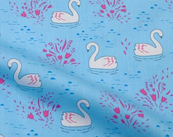 Tessuto di cotone Swan – Cigni bianchi su azzurro, tessuto per trapuntatura tagliato su misura