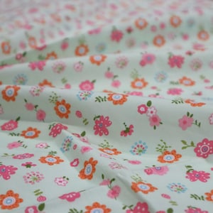 Colorful Little Flower Fabric - Cute Flower Printed on Light Green Background, Flower Cotton Fabric, Quilting Cotton Fabric by Yard