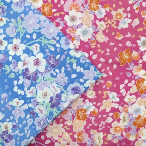 Sakura Flower Baumwollstoff - Japanischer Stil Floral bedruckt auf rosa, blauem Hintergrundstoff, Blumenstoff, Quilting Cotton Fabric Meterware