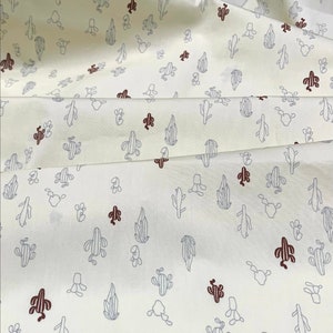 Cute Little Cactus Cotton Fabric - Cactus Printed on Smooth White Yellow Fabric, Cactus Fabric, Plant Fabric, Quilting Cotton Fabric by Yard