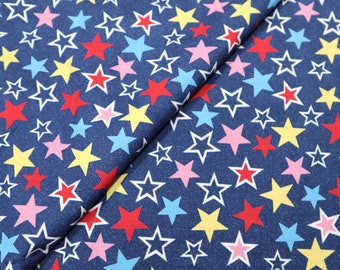 Colorful Star Print Cotton Fabric - Blue Quilting Fabric by the Yard