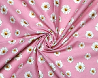 Pink Daisy Cotton Fabric - Ditsy Floral, Quilting Fabric