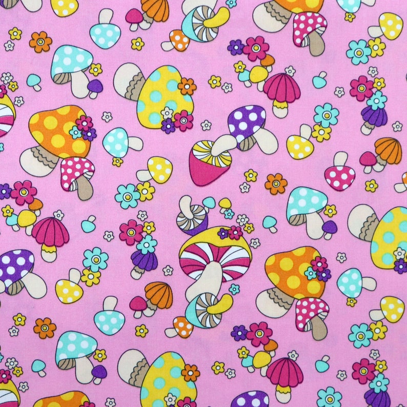 Colorful Mushroom Cotton Fabric Super Cute Mushroom Printed Etsy