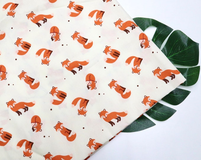 Cute Foxes Printed Cotton Fabric Lovely Orange Fox Printed on White