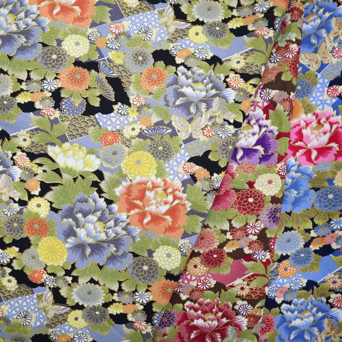 Japanese Traditional Style Fabric Beautiful Japanese Flower Etsy