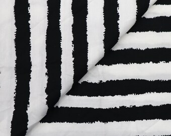 Black and White Painted Stripes Cotton Fabric - Black and White Striped Cotton Fabric, Zebra Stripe Fabric, Cotton Fabric by the Yard