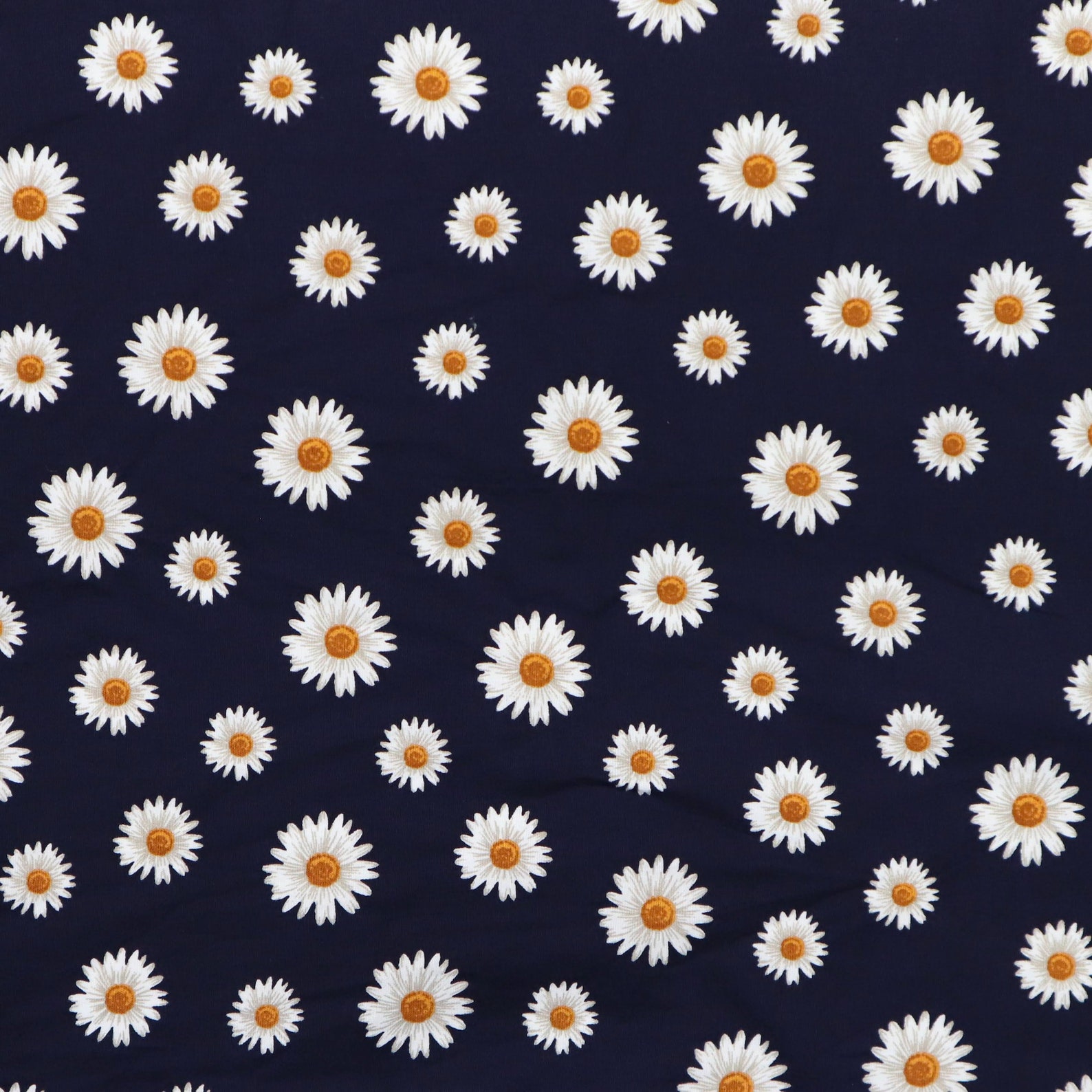Classic White Daisy Fabric Daisy Flower Printed on Navy Blue Etsy