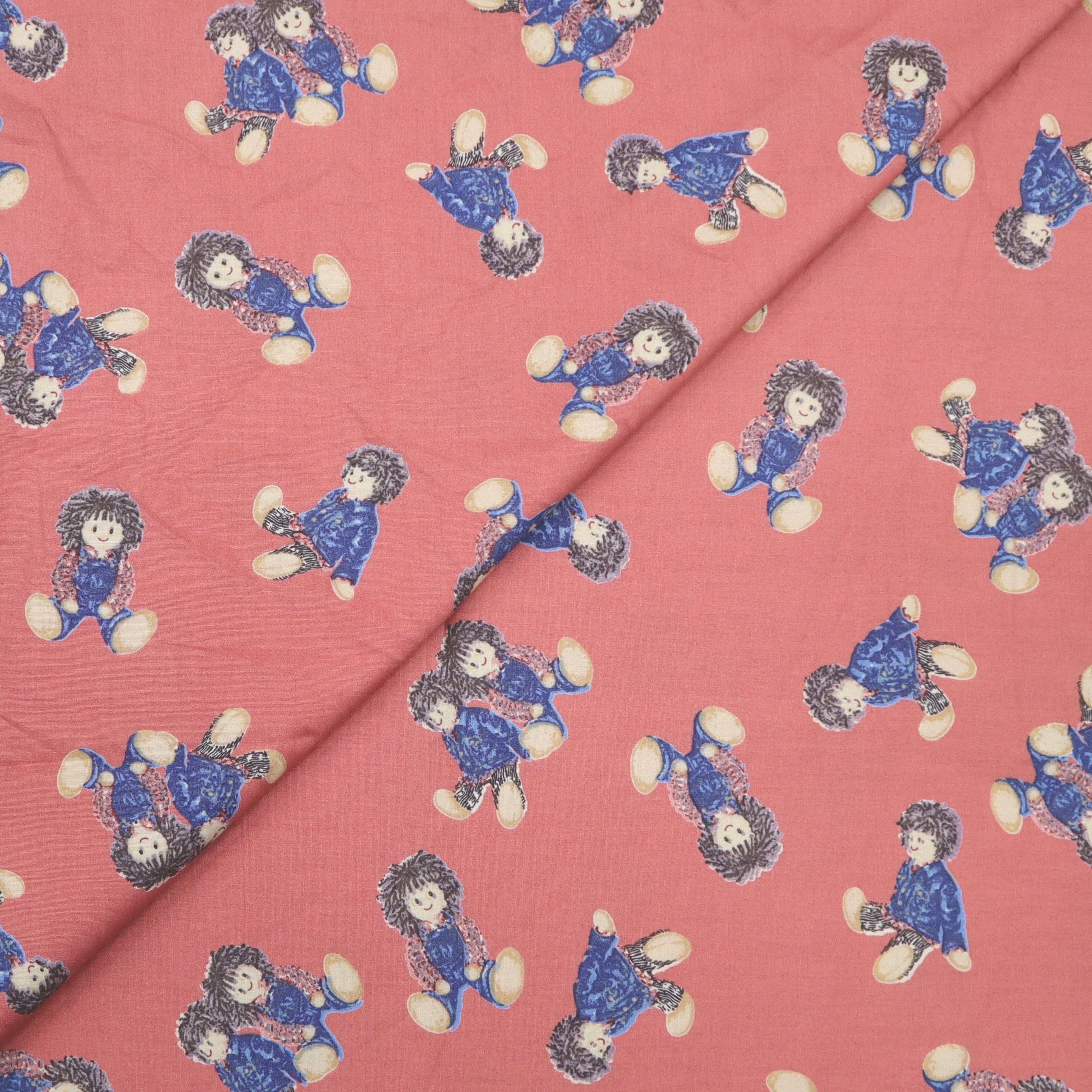 Vintage Doll Cotton Fabric Cute Dolls Printed on Blush Red Etsy