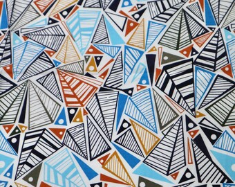 Pyramid Cotton Fabric - Colorful Geometric Print on White