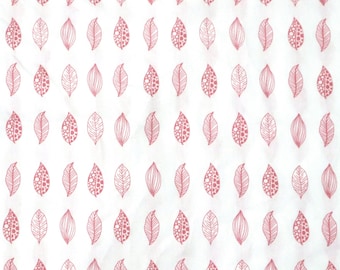 Pink Leaf Line Art Cotton Fabric - Quilting Fabric