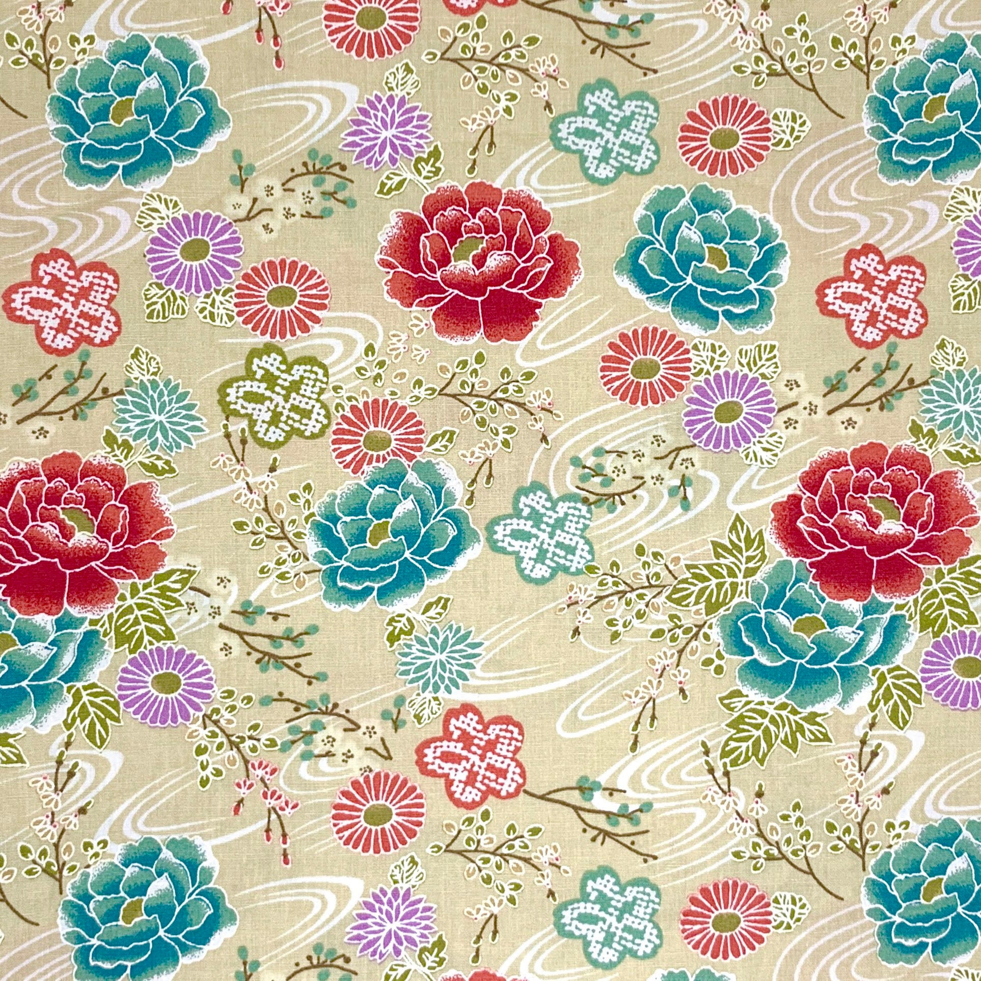 Asian Flower Cotton Fabric Japanese Style Flower on Light Etsy