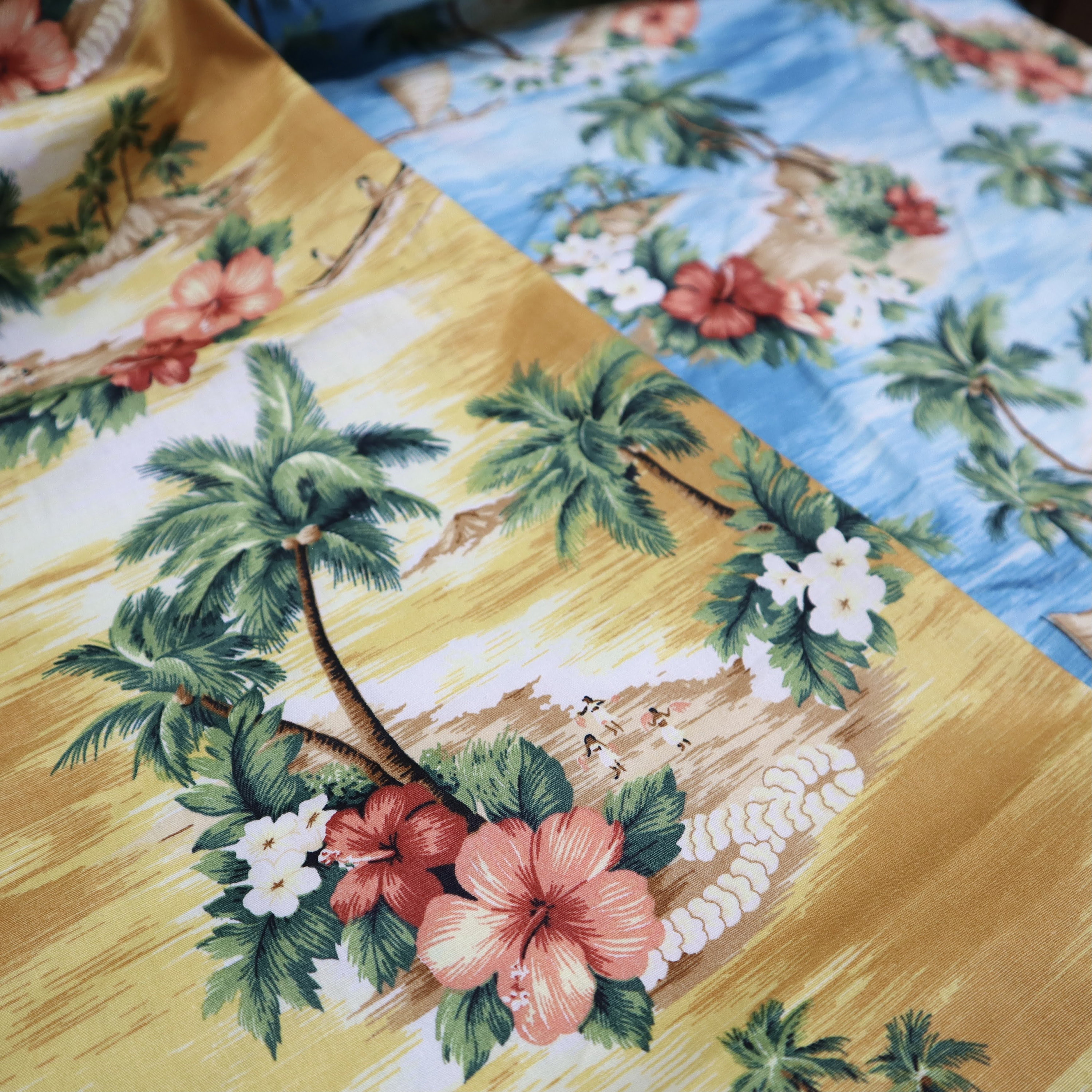 Hawaii Beach Printed Cotton Fabric Yellow/blue Hawaii Style Etsy