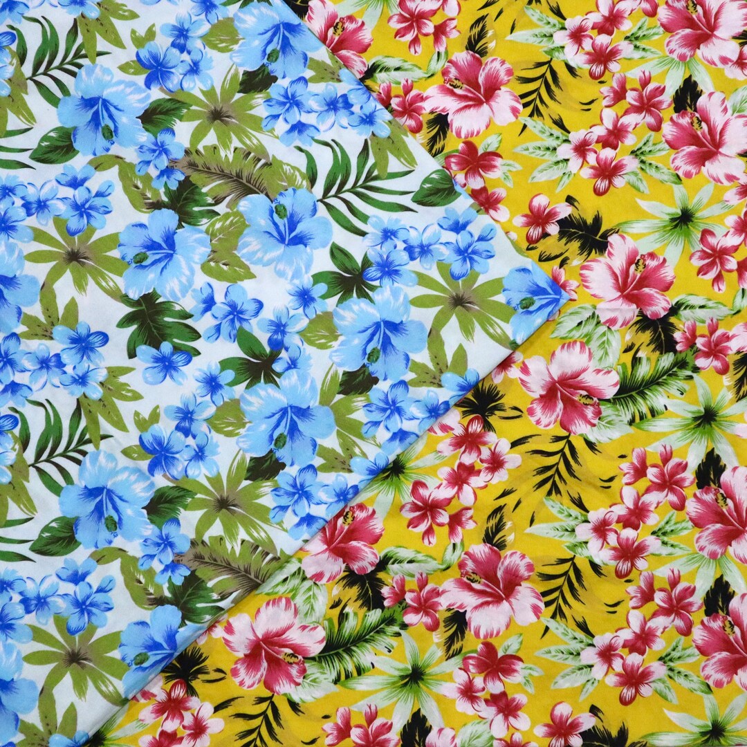 Hawaii Flower Printed Fabric Yellow/blue Hawaii Style Print Cotton