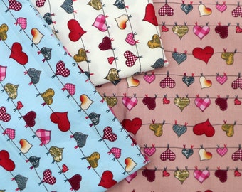Sweet Hearts Cotton Fabric – Drying Heart Print, Quilting Fabric