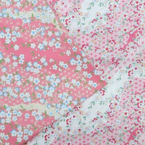 Sakura Flower Cotton Fabric - Japanese Style Sakura Printed on Pink, White Background Fabric, Flower Fabric, Quilting Cotton Fabric by Yard