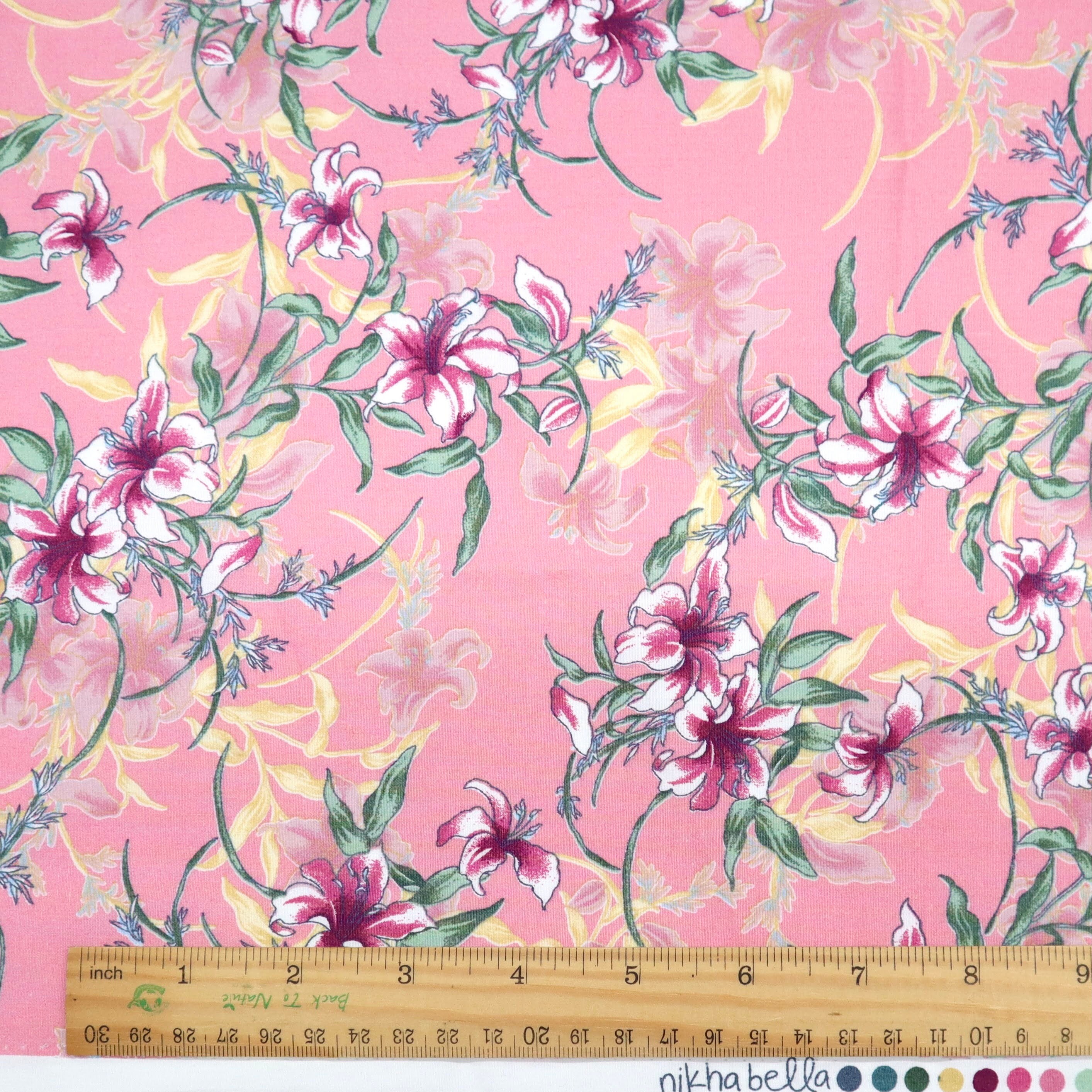 Lily Flower Cotton Fabric White and Pink Lily Printed on | Etsy