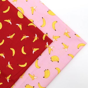 Yellow Banana Fabric - Cute Banana Printed on Red, Pink Background Cotton Fabric, Banana Fabric, Quilting Cotton Fabric by Yard