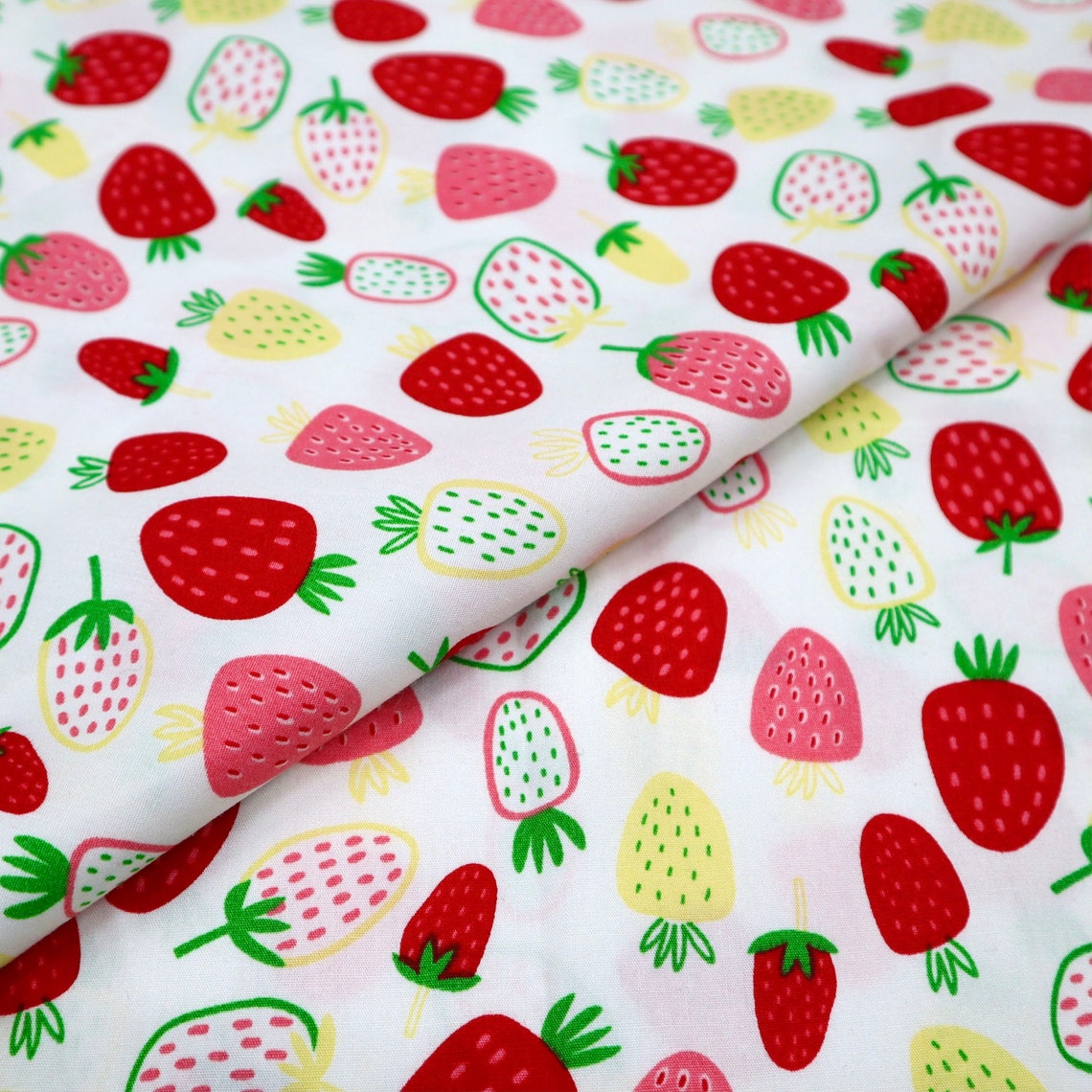 Strawberry Cotton Fabric Big Colorful Strawberry Print on Etsy