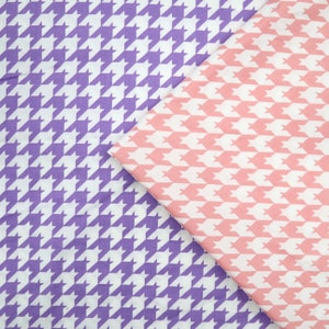 Houndstooth Fabric - Pink and White, Purple and White Houndstooth Cotton Fabric, Sweet Pastel Houndstooth Fabric,Cotton Fabric by Yard