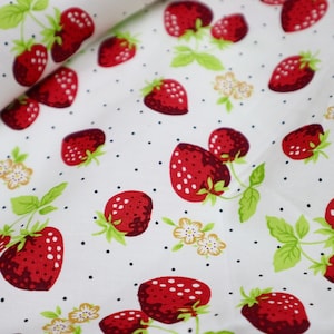 Strawberry Fabric - Super Cute Strawberry Printed on White Background, Red Strawberry Cotton Fabric, Quilting Cotton Fabric by Yard