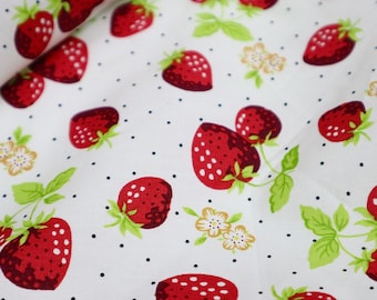 Strawberry Cotton Fabric - Red Print, Quilting Material