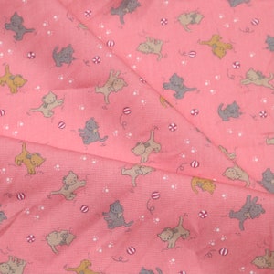 Cute Cat Playing Ball Fabric - Kitten With Ball Printed on Orange Pink Cotton Fabric, Cat Cotton Fabric, Quilting Cotton Fabric by the Yard
