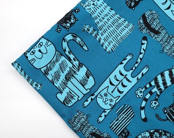 Big Cats Cotton Fabric - Blue-Green Quilting Material