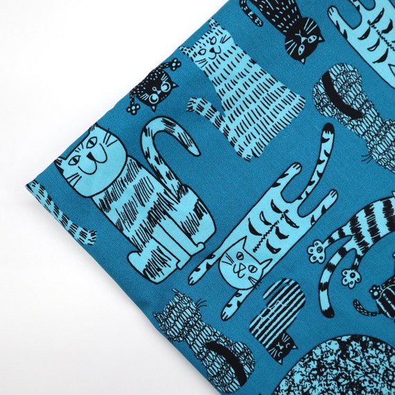 Big Cats Cotton Fabric - Blue-Green Quilting Material
