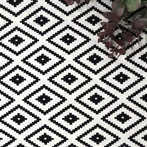 Geometric Printed Cotton Fabric - Black Geometric Printed on White Background, Print Fabric, Black and White Fabric, Cotton Fabric by Yard