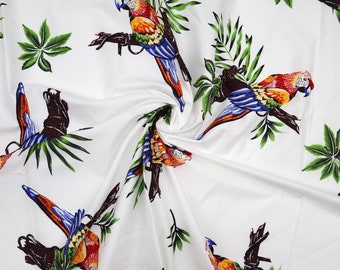 Colorful Parrot Cotton Fabric - Huge Parrot Printed on White Fabric, Parrot Cotton Fabric, Bird Fabric, Quilting Cotton Fabric by the Yard