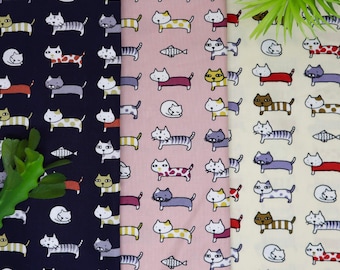 Tela de algodón con estampado de gatos: gatos divertidos, tela para acolchado cortada a medida